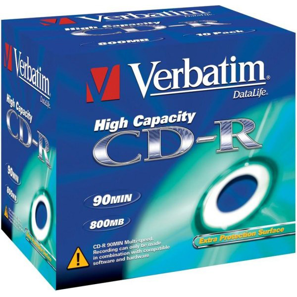 Диск CD-R Verbatim 800Mb 40x DataLife Jewel Case (10шт)
