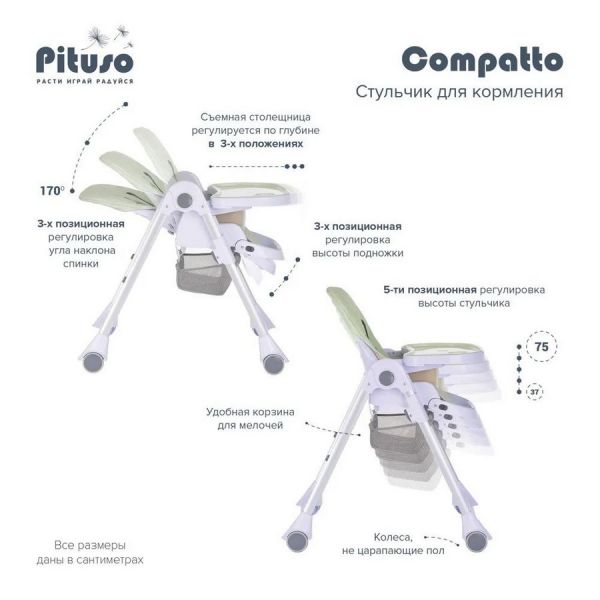 Стульчик для кормления Pituso Compatto мятный